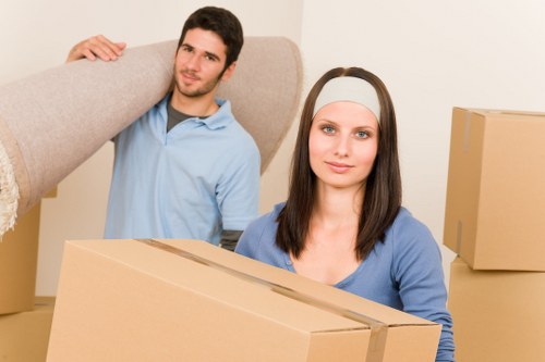 Professional business relocation team handling Stratford office items