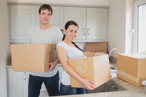 Packed moving boxes prepared for house removals in Stratford